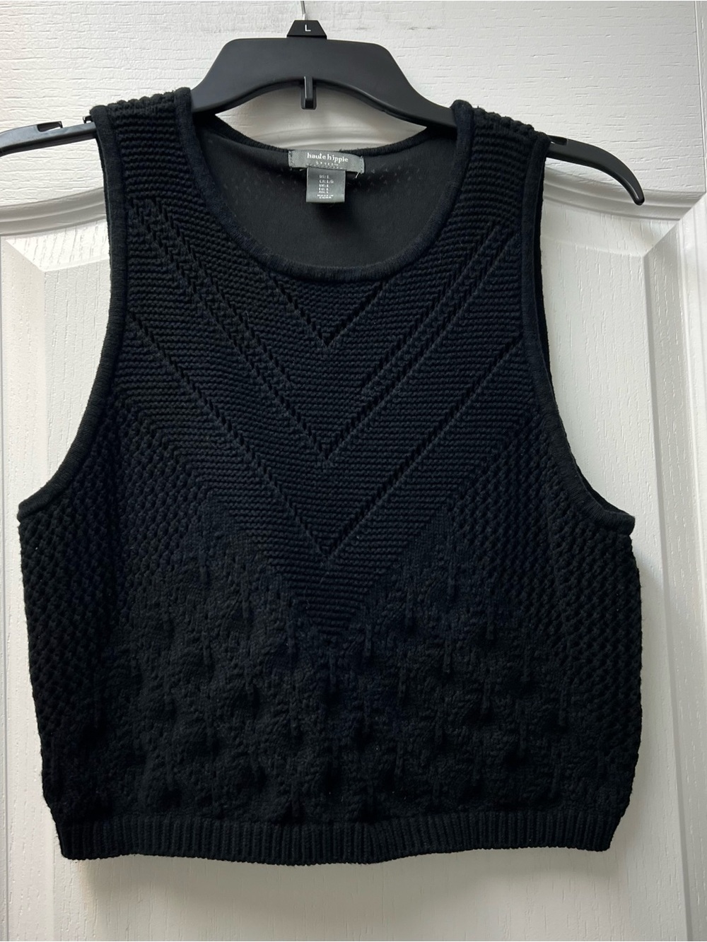 Haute Hippie Crochet Cropped Sleeveless Lined Sweater Top Sz L